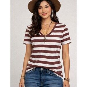 A.N.A. Shirt Sz Medium V Neck Mauve Pink Striped Short Sleeve T Shirt